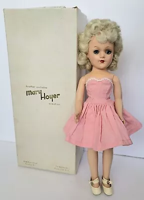 Vintage Hard Plastic Platinum Blonde Mary Hoyer Doll In Tagged Pink Dress & Box • $174.95