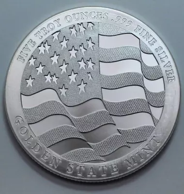 5 Oz 999 Silver Round American Eagle The USA Flag Freedom Pride Strength GSM. NR • £99.37