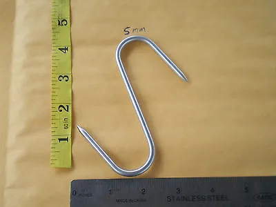 5 Pcs. Heavy Duty Stainless Steel Meat/poultry S Hook 4  X 5mm. W/2  Hook Ends • $14.99