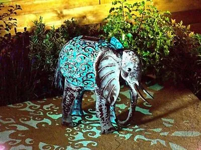 Solar Powered Metal Elephant Silhouette LED Light Decorative Garden Figure Decor • £32.99