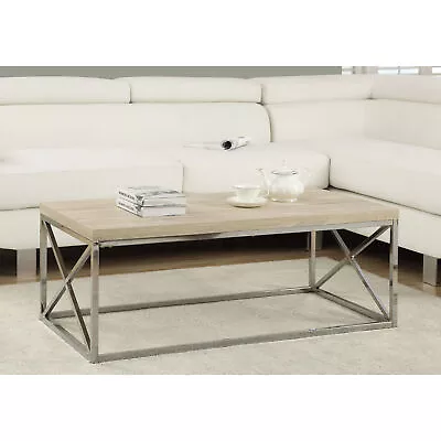 Monarch Natural Wood-Look Finish Chrome Metal Contemporary Design Coffee Table • $90.99