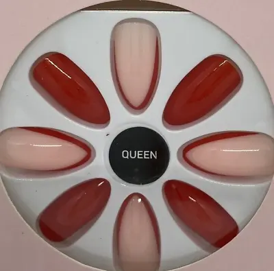 PS Chevron Tips Queen 24pcs Fake False Nails Adhesive Pink Red • $13.38