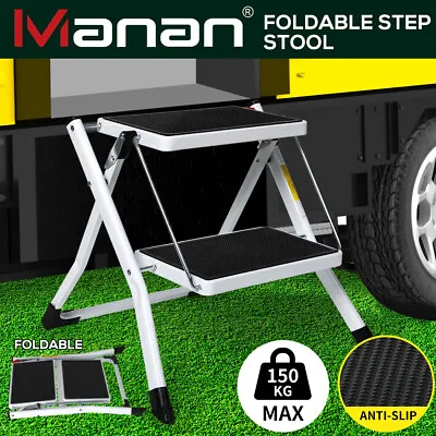 Manan Folding Caravan Steps Double Portable Steady Stool Ladder Rv Accessories • $44.99