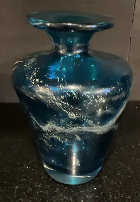 SIGNED Mdina Maltese Blue & Gold Vintage Glass Vase • $58