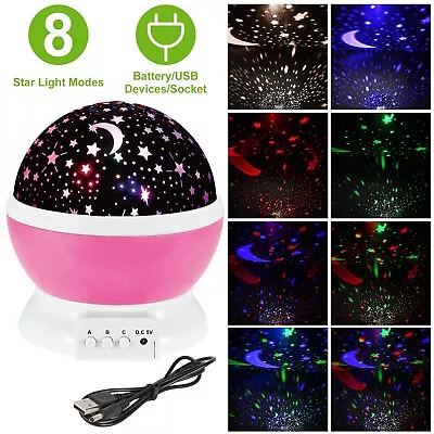 LED USB Night Light Baby Kids Moon Star Sky Projector Lamp Rotating Cosmos Gift • $10.36