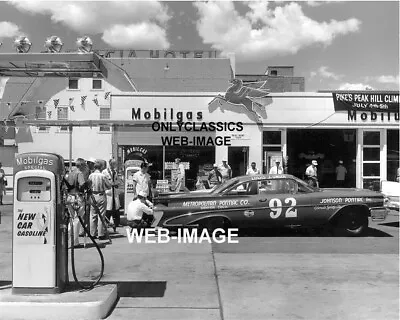 1959 Mobil Gas Pump Station Auto Racing Louis Unser Pontiac Stock Car 8x10 Photo • $14.41
