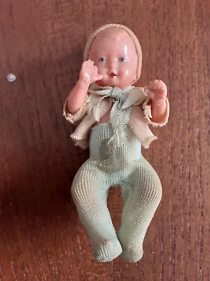 Vintage E.S. Celluloid Baby Doll Germany 3 1/2  Dressed • $12.99
