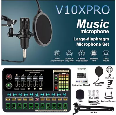 Podcast Equipment Audio Interface + Condenser Microphone Kit Home Recording 48V • $50.99