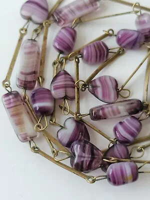 Vintage Murano Necklace 1950s Glass Handmade Purple Faux Agate Bead Collar  • £14.99