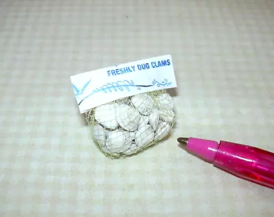 Miniature Yellow Net Bag Of  Freshly Dug Clams  DOLLHOUSE Miniatures 1:12 Scale • $5.98