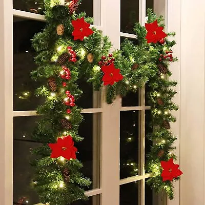 Hausse 9 FT Pre-lit Christmas Garland Lighted Artificial Xmas Poinsettia Gar... • $37.90