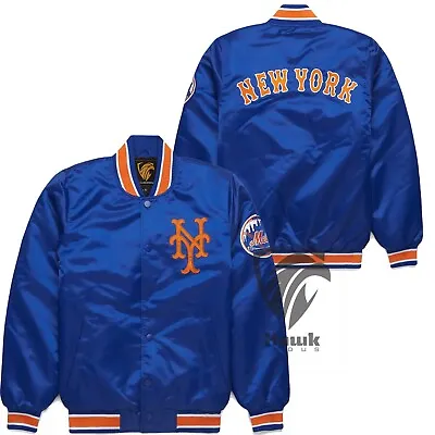 New York Mets MLB Satin Varsity Bomber Jacket Full-Snap With Embroidery Logos • $99