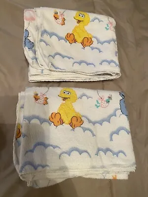 Vintage Sesame Street Baby Receiving 2 Blankets Big Bird Cookie Monster Infant • $15