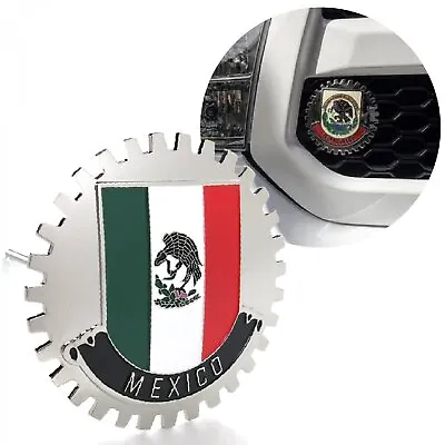 Chrome Car Truck Grill Badge Mexico Emblem Mexican Flag Black Banner Medallion • $29.95