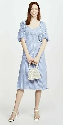 $89.99 • Buy STAUD O'Keefe Cotton Midi Dress WOMENS SIZE 8 BLUE WHITE STRIPED NEW *T