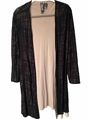 Marla Wynne Long Open Front Black/Tan Reversible Cardigan Duster Sz XL  M2 • $40