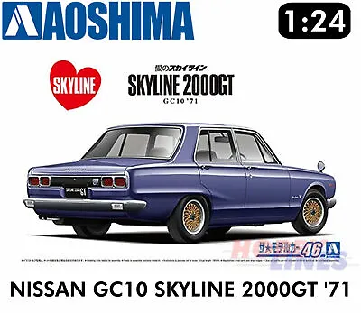 NISSAN GC10 SKYLINE 2000GT 1971 Hako-suka 4-door GT 1:24 Model Kit Aoshima 05836 • £22.50