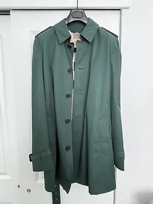 Burberry Brit Mens Trench Coat Green Cotton Belted Jacket Medium • $395
