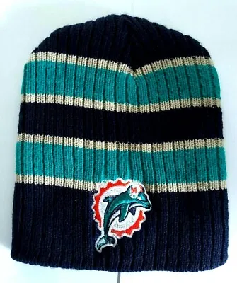 Miami Dolphins Hat Striped Knit Cap Vintage Fish Logo NFL Apparel Blue Teal New  • $16.95