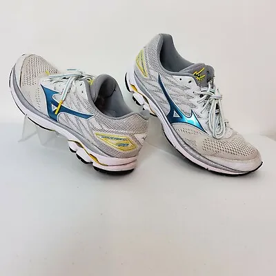 Mizuno Wave Rider 20 Women J1GD170328 Running White/Aqua-Yellow Size 10.5 • $44