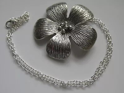 Handmade Unusual Tibetan Silvertone Large Flower Pendant - Chain Necklace 11795 • £4.25