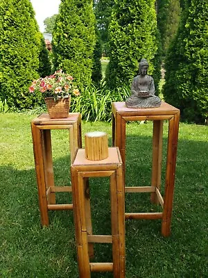 Vtg Bamboo Set Nesting Stands Tables • $169