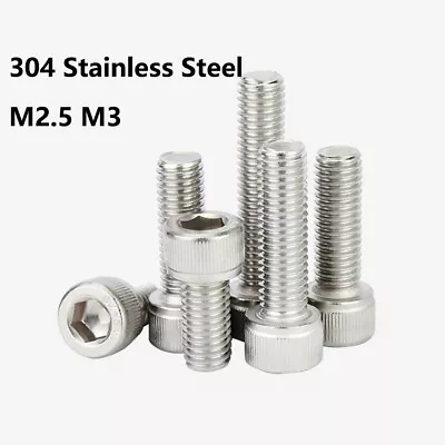 M2.5 M3 304 Stainless Steel Allen Hex Socket Cap Head Screws Bolts DIN912 • $2.35