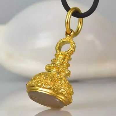 Gold Vermeil Sterling Silver White Chalcedony Fob Seal Stamp Pendant 9.48 G • $129