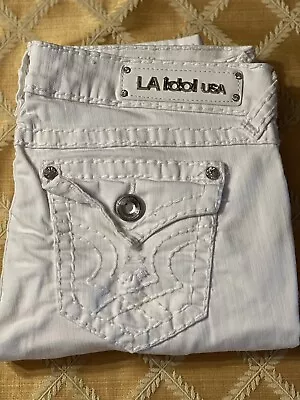 LA Idol White Denim 5 Pocket Ripped Jeans Size 11.  Women’s. Bright White Mint • $29.99