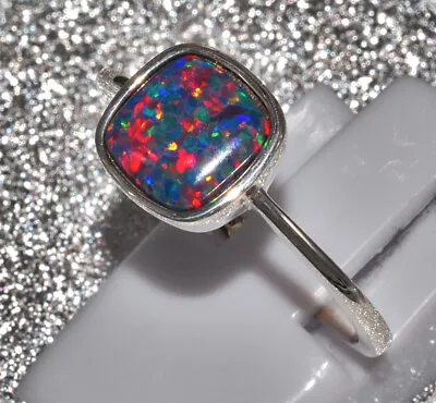 Solid 925 Sterling Silver Ring Also Gold Plated With Synth. Opal In 3 Variants • £16.41