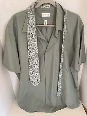 Men’s Sage Dress Shirt And Tie Combo! Stafford 17.5 Paisley Geoffrey Beene Tie • $24.95