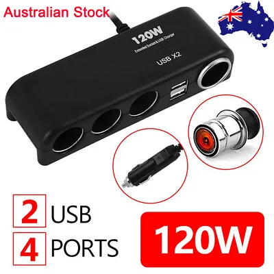 24V 12V 4 Way Multi Socket Car Cigarette Splitter Lighter USB Adapter Charger • $12.99