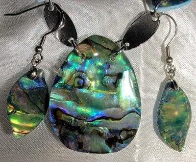 Kaleidoscope Abalone Necklace 16  - 20  And Earrings Set Rainbow Shell NEW • $30.88