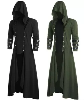 Vintage Gothic Steampunk Men's Costume Long Jacket With Hood Long Coat With Hat • $39.99