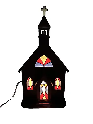 Vintage Wooden Church With Stained Glass Windows Music Box Christmas Village • $28.99