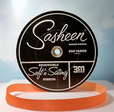 1 Roll Vintage 3M Sasheen Ribbon For Bow Maker Reversible 7/8  BRIGHT ORANGE • $19.95