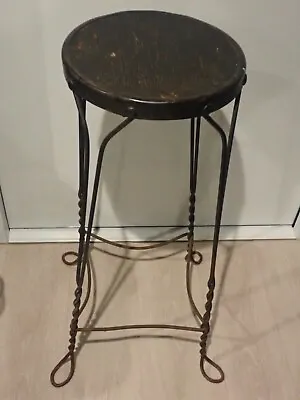 Antique Beautiful 1920s Ice Cream Parlor Tall 30  Stool With Twisted Wire Legs • $74.93