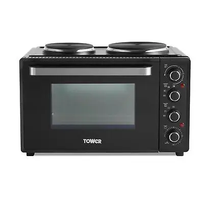 Tower T14044 Mini Oven With Dual Hot Plates Black With Silver Accents 32 Litre • £119.99