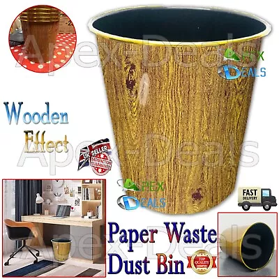 Paper Waste Basket Dust Bin Wood Effect Round Home Kitchen Home Bathroom Office • £6.49