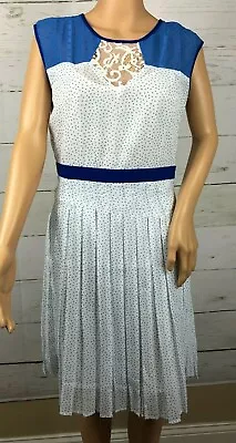 NWT Esley Dress Size S Small Blue White Sleeveless Pleated Crochet Modcloth U44 • $18