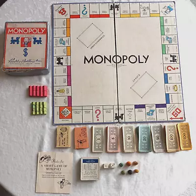 Vintage Monopoly Game 1946 Wood Tokens Houses Hotels Money Board Dice Rules   L1 • $49.95