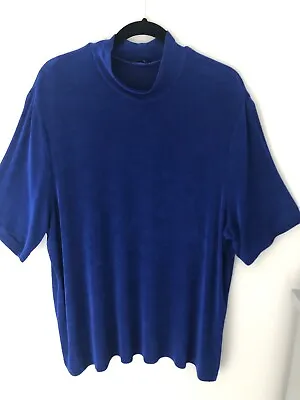 Vikki Vi Slinky Knit Top Plus 2X Royal Blue Short Sleeve Stretchy Mock Cowl Neck • $24.99