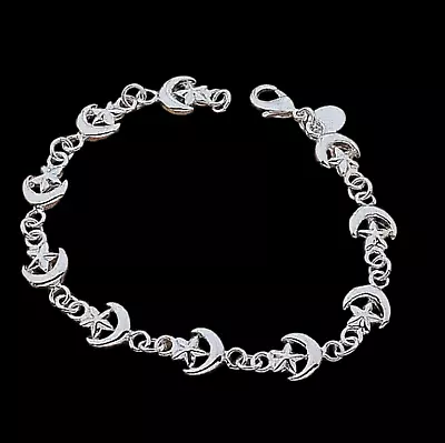 Star And Moon Chain Bracelet Sterling Silver • $12.94