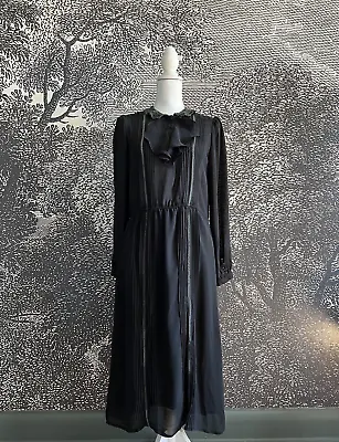 Vintage Women's S M  Sakowitz Black Sheer Midi Dress USA Made 6 8 10 Halloween • $39.99