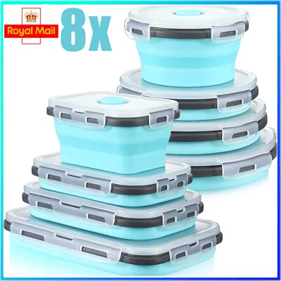 Set Of 8 Collapsible Plastic Containers  Food Storage Boxes With Lids BPA Free • £21.89