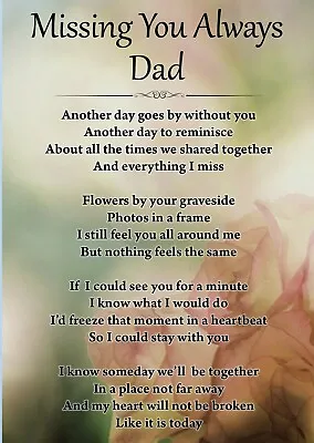£2.99 • Buy Missing You Always Dad Memorial Funeral Graveside Poem Card & Free Stake F426