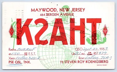 QSL CB Ham Radio Card K2AHT Steven R Koenigsberg Maywood NJ 1959 Radio Operators • $5