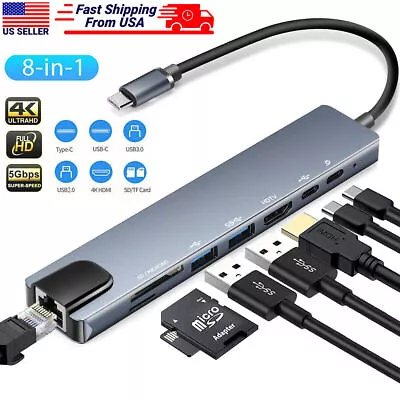 USB C Hub Ethernet Multiport Type C Adapter For MacBook Pro/Air IPad Pro Laptop • $18.79