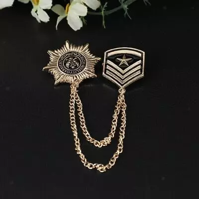 Retro Style Medal Badge Chain Tie Brooch Fancy Dress Uniform Corsage Jewelry • £5.28