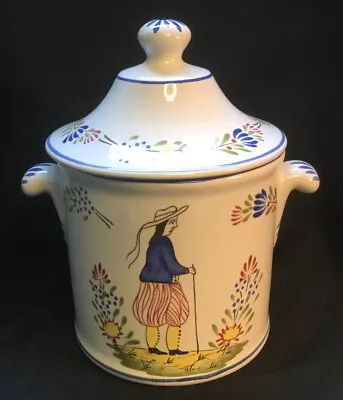 French Faience Hand Painted Lidded Vintage Cookie Jar K&G St. Clement  • $50